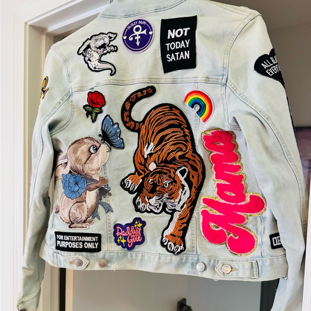 One-Of-A-Kind Denim Jacket with 23 Unique Sewn On Patches